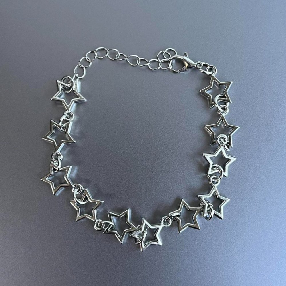 Y2K 2000s style star-stacked cute goth grunge silver bracelet
